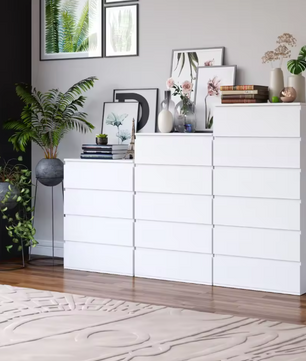 Ladekast met 6 Lades – Hoge Witte/Zwarte Houten Dressoir