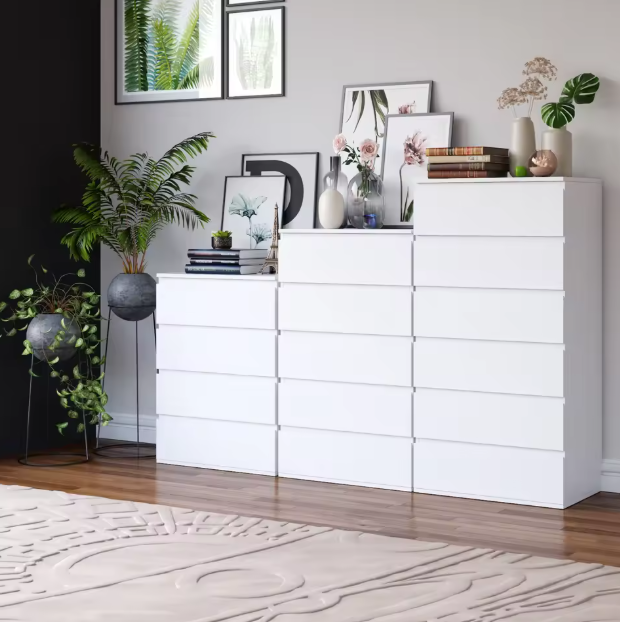 Ladekast met 6 Lades – Hoge Witte/Zwarte Houten Dressoir