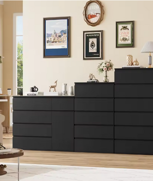 Ladekast met 6 Lades – Hoge Witte/Zwarte Houten Dressoir