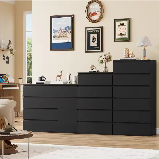 Ladekast met 6 Lades – Hoge Witte/Zwarte Houten Dressoir
