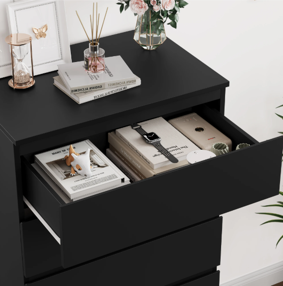 Ladekast met 6 Lades – Hoge Witte/Zwarte Houten Dressoir