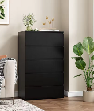 Ladekast met 5 Lades – Zwarte Houten Dressoir voor Slaap- & Woonkamer
