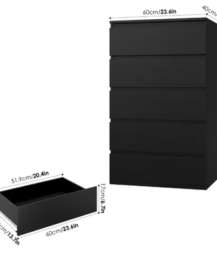 Ladekast met 5 Lades – Zwarte Houten Dressoir voor Slaap- & Woonkamer