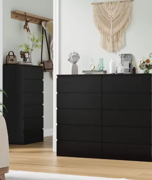 Ladekast met 5 Lades – Zwarte Houten Dressoir voor Slaap- & Woonkamer
