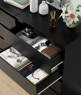 Ladekast met 5 Lades – Zwarte Houten Dressoir voor Slaap- & Woonkamer