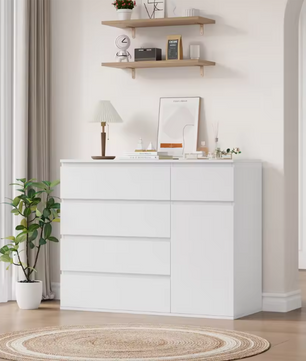 Ladekast met 5 Lades & 1 Deur – Houten Dressoir Wit/Zwart