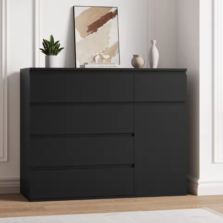 Ladekast met 5 Lades & 1 Deur – Houten Dressoir Wit/Zwart
