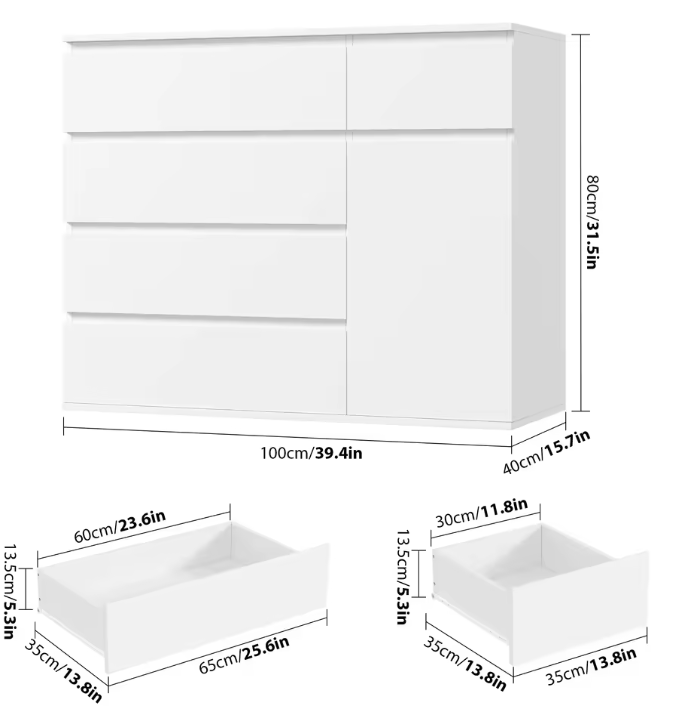 Ladekast met 5 Lades & 1 Deur – Houten Dressoir Wit/Zwart