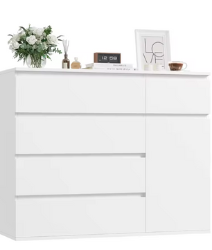 Ladekast met 5 Lades & 1 Deur – Houten Dressoir Wit/Zwart
