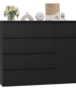 Ladekast met 5 Lades & 1 Deur – Houten Dressoir Wit/Zwart