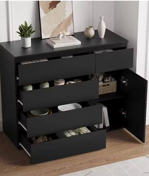 Ladekast met 5 Lades & 1 Deur – Houten Dressoir Wit/Zwart