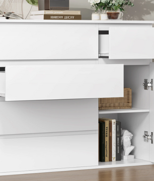 Ladekast met 5 Lades & 1 Deur – Houten Dressoir Wit/Zwart