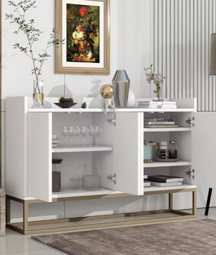 Buffetkast met 4 Deuren – Minimalistisch Dressoir met Metalen Poten