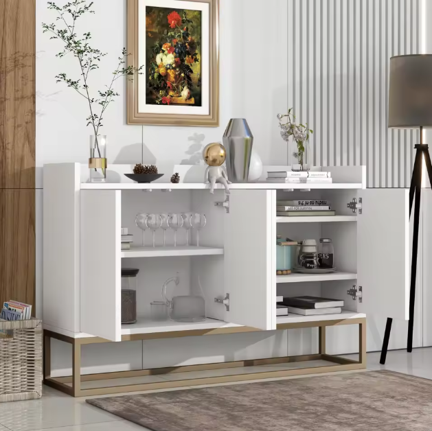 Buffetkast met 4 Deuren – Minimalistisch Dressoir met Metalen Poten
