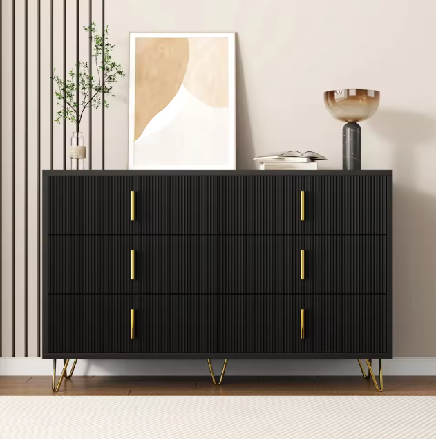 Buffetkast met 6 Lades – Modern Dressoir 120×77×40 cm met Gouden Handgrepen