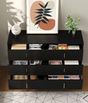 Buffetkast met 6 Lades – Modern Dressoir 120×77×40 cm met Gouden Handgrepen