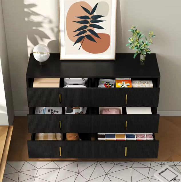 Buffetkast met 6 Lades – Modern Dressoir 120×77×40 cm met Gouden Handgrepen