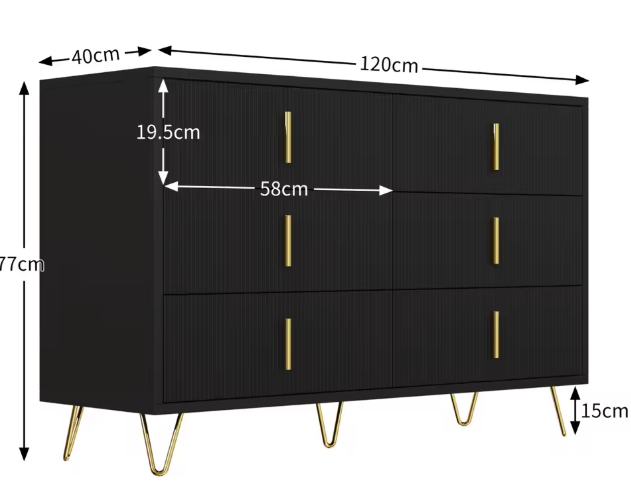 Buffetkast met 6 Lades – Modern Dressoir 120×77×40 cm met Gouden Handgrepen