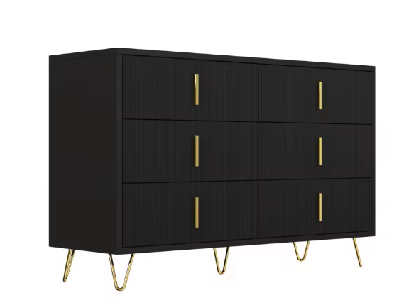 Buffetkast met 6 Lades – Modern Dressoir 120×77×40 cm met Gouden Handgrepen