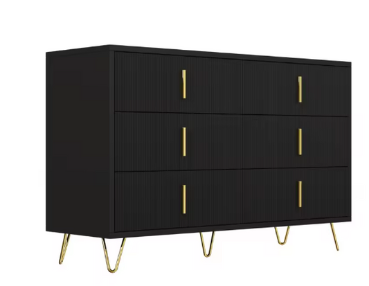 Buffetkast met 6 Lades – Modern Dressoir 120×77×40 cm met Gouden Handgrepen