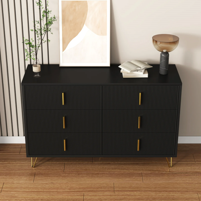 Buffetkast met 6 Lades – Modern Dressoir 120×77×40 cm met Gouden Handgrepen