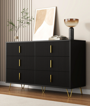 Buffetkast met 6 Lades – Modern Dressoir 120×77×40 cm met Gouden Handgrepen
