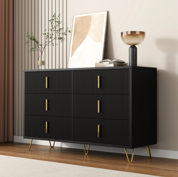 Buffetkast met 6 Lades – Modern Dressoir 120×77×40 cm met Gouden Handgrepen