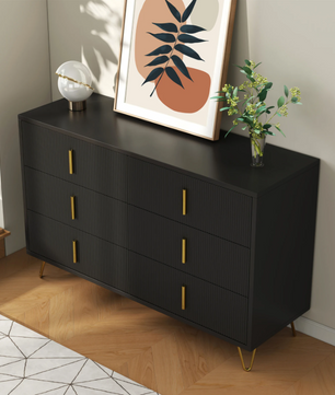 Buffetkast met 6 Lades – Modern Dressoir 120×77×40 cm met Gouden Handgrepen