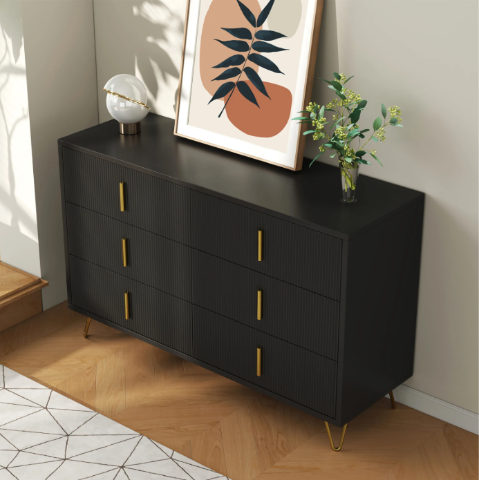 Buffetkast met 6 Lades – Modern Dressoir 120×77×40 cm met Gouden Handgrepen