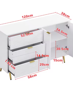 Dressoir met 3 Lades & 2 Deuren – Modern Sideboard met Gouden Poten