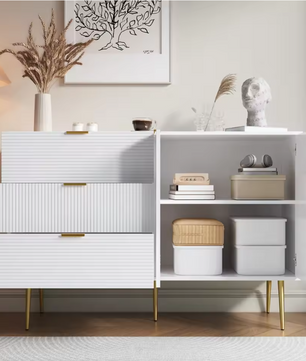 Dressoir met 3 Lades & 2 Deuren – Modern Sideboard met Gouden Poten
