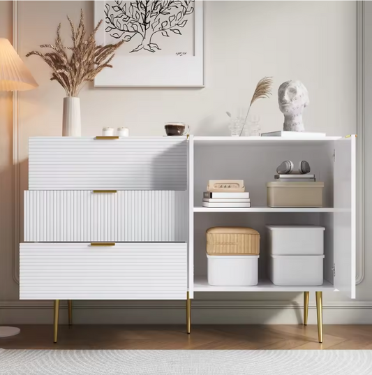 Dressoir met 3 Lades & 2 Deuren – Modern Sideboard met Gouden Poten
