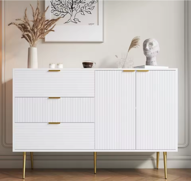 Dressoir met 3 Lades & 2 Deuren – Modern Sideboard met Gouden Poten