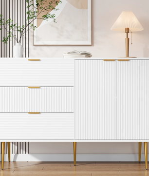 Dressoir met 3 Lades & 2 Deuren – Modern Sideboard met Gouden Poten