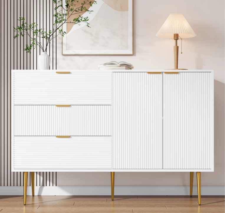 Dressoir met 3 Lades & 2 Deuren – Modern Sideboard met Gouden Poten