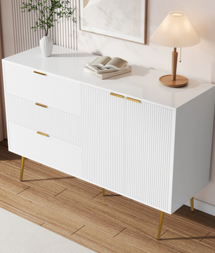 Dressoir met 3 Lades & 2 Deuren – Modern Sideboard met Gouden Poten