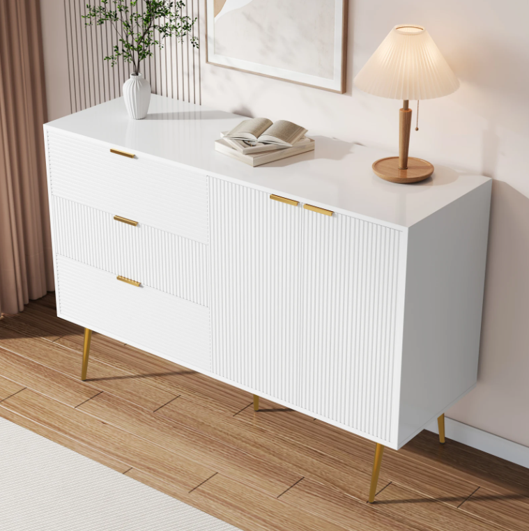 Dressoir met 3 Lades & 2 Deuren – Modern Sideboard met Gouden Poten