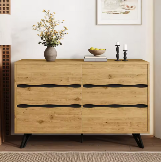 Moderne Ladekast met 6 Lades – Houten Sideboard 120×40×75,5 cm