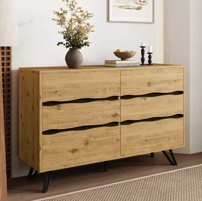 Moderne Ladekast met 6 Lades – Houten Sideboard 120×40×75,5 cm