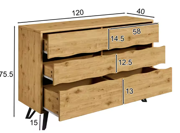 Moderne Ladekast met 6 Lades – Houten Sideboard 120×40×75,5 cm