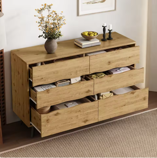 Moderne Ladekast met 6 Lades – Houten Sideboard 120×40×75,5 cm