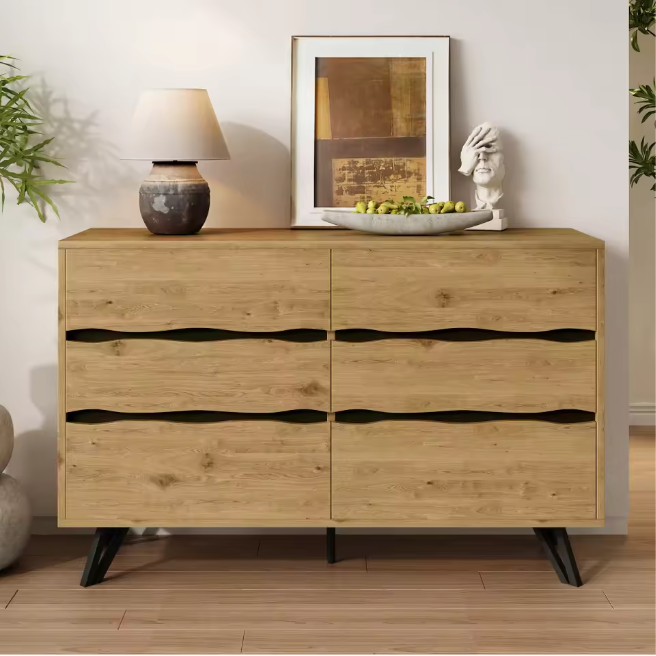 Moderne Ladekast met 6 Lades – Houten Sideboard 120×40×75,5 cm