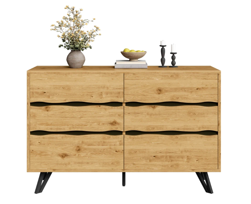 Moderne Ladekast met 6 Lades – Houten Sideboard 120×40×75,5 cm