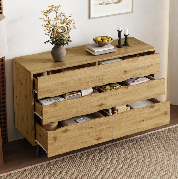Moderne Ladekast met 6 Lades – Houten Sideboard 120×40×75,5 cm