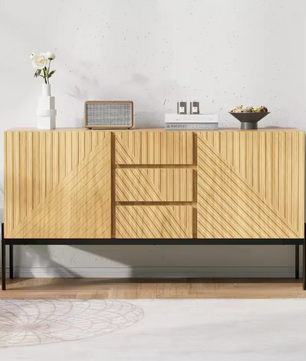 Dressoir met 2 Deuren & 3 Lades – Modern Sideboard met Metalen Poten 140×40×75 cm