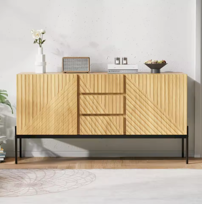 Dressoir met 2 Deuren & 3 Lades – Modern Sideboard met Metalen Poten 140×40×75 cm