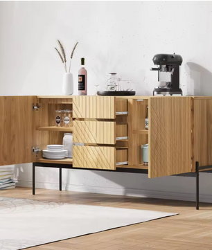Dressoir met 2 Deuren & 3 Lades – Modern Sideboard met Metalen Poten 140×40×75 cm