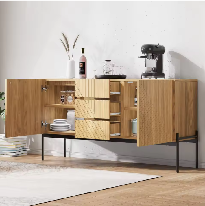 Dressoir met 2 Deuren & 3 Lades – Modern Sideboard met Metalen Poten 140×40×75 cm