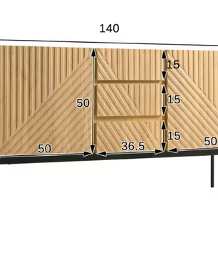 Dressoir met 2 Deuren & 3 Lades – Modern Sideboard met Metalen Poten 140×40×75 cm