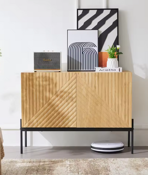 Dressoir met 2 Deuren & 3 Lades – Modern Sideboard met Metalen Poten 140×40×75 cm